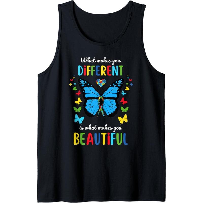 Beautiful Butterfly Autism Awareness Shirts For Mom Women Tank Top MADE IN USA