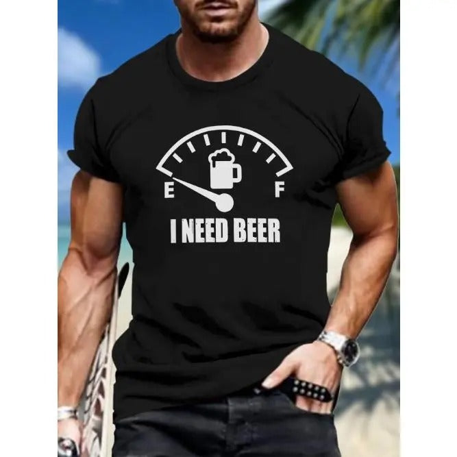 Beer Lover's Graphic Print T-Shirt - Soft Short Sleeve Crew Neck Tee for Men - Summer Outdoor Casual Wear with Fun Design Made in USA