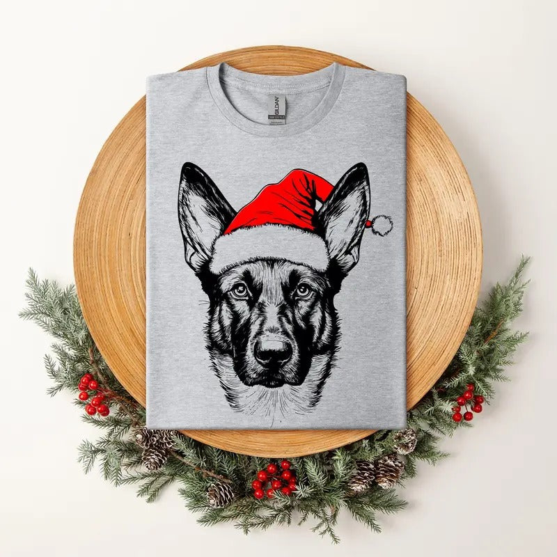 Belgian Malinois, Santa, Dog, Christmas, Dog Lover, Pet T-Shirt, Soft Style Tee, Women's Graphic Tshirt Hoodie, Sweatshirt