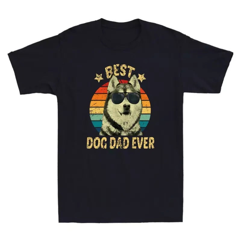 Best Dog Dad Ever Siberian Husky Funny Father's Day Gift Vintage Men's T-Shirt Menswear Top