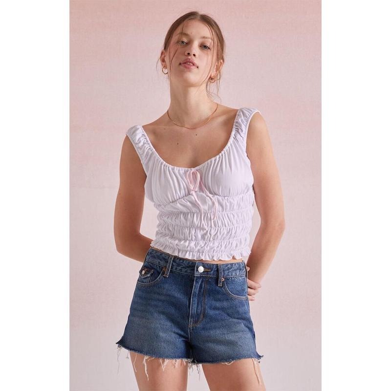 Beverly and Beck Women's Bow Tie V-Neck Ruched Tank Top