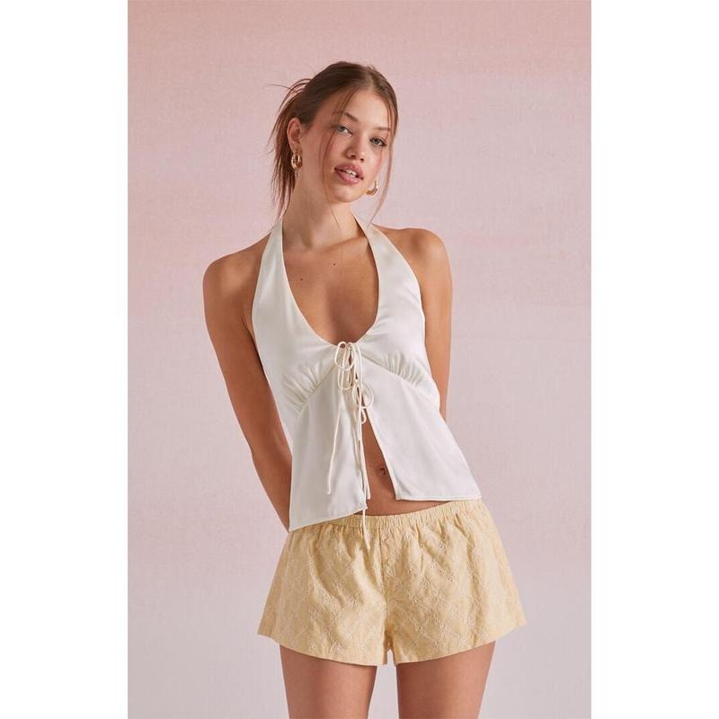 Beverly and Beck Women's Celine Satin Tie Front Halter Top