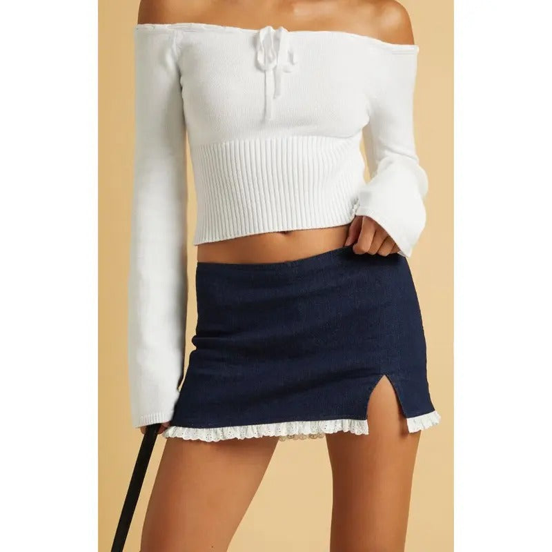 Beverly and Beck Women's Denim Slit Eyelet Mini Skort - Multicolor