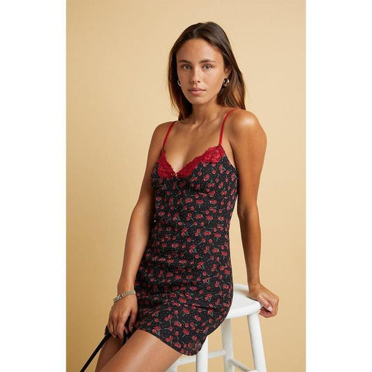 Beverly and Beck Women's Lace Trim Cherry Slip Dress