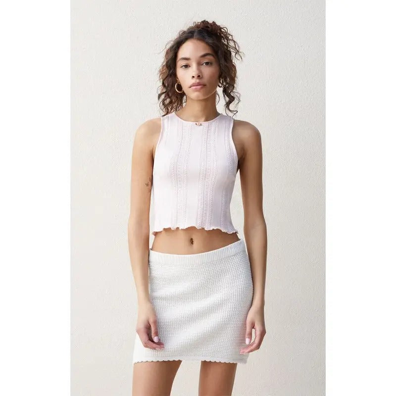 Beverly and Beck Women's Pointelle High Neck Tank Top