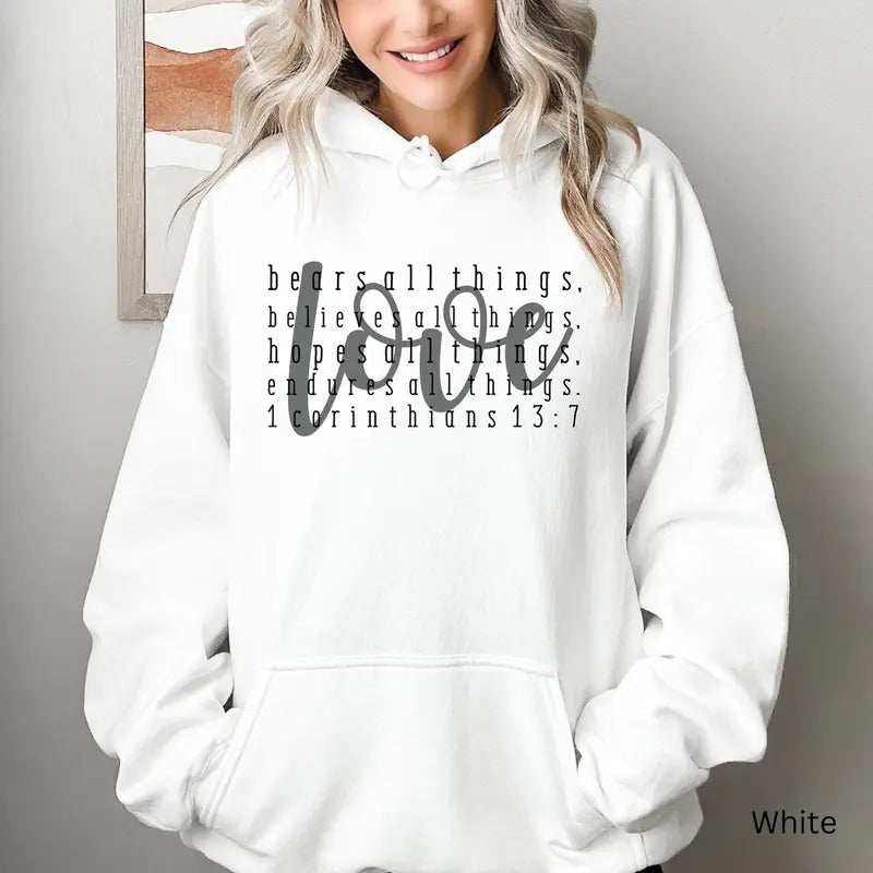 Bible Verse Sweatshirt Hoodie, 1 Corinthians 13 Sweatshirt, Christian Merch For Her, Scripture Bible Verse Sweatshirt...