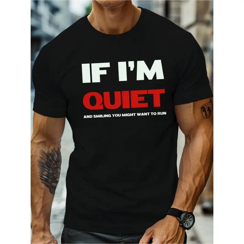 Big and Tall Men's Summer Short Sleeve T-shirt, Quiet and Smiling Graphic Printing, Trendy Casual Tops for Daily Life Made in USA