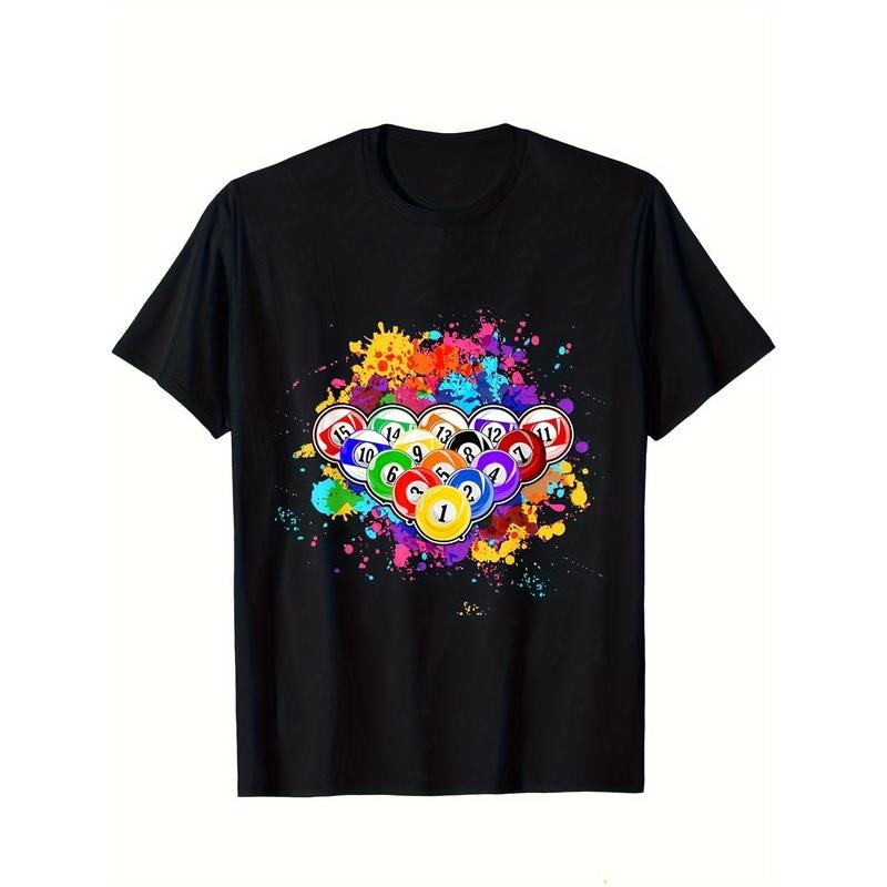 Billiards Print Men's Cotton T-shirt, Graphic Tee Men's Outdoor Clothes, Men's Clothing, Casual Short Sleeve Crew Neck T-shirt, Tops For Men, Gift For Men made in usastyle{n002}4