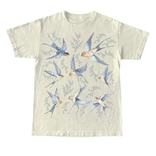 Birds Retro 90s Tattoo Tshirt, Vintage Bird Lovers Cute Shirt, Bird Nature Camping Shirt,Unisex Y2k Relaxed Adult Hiking Top, Tee Menswear Streetwear