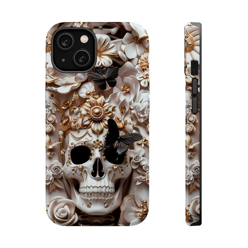 Black & Gold Skeleton Phone Case Mag Safe Compatible Magnetic Tough Cases with Polycarbonate Shell and TPU Lining for Extra Durability and Protection