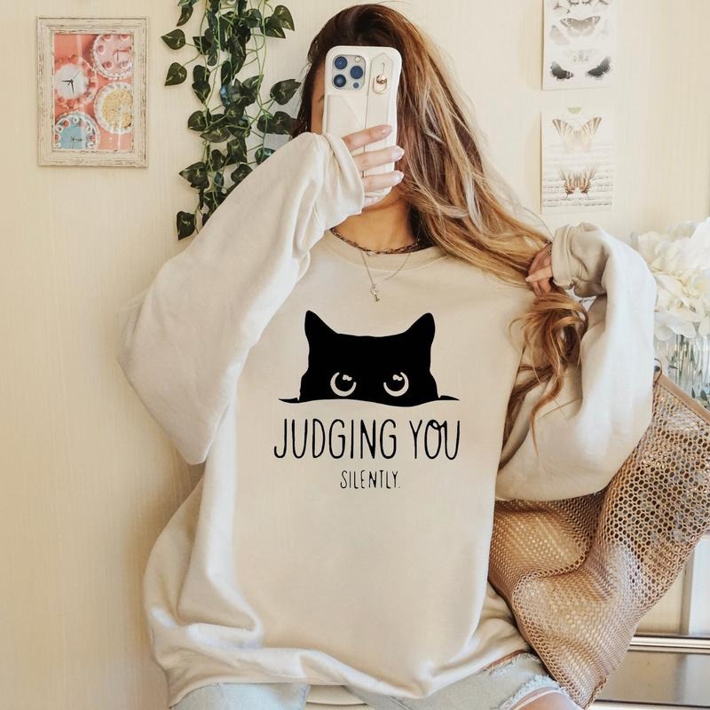 Black Cat Sweatshirt, Judging You Silently Sweater, Cute Cat Shirt, Cat Peeking Shirt, Womens Funny Sweatshirt, Gifts For Cats Lover, Cat Mom Shirt
