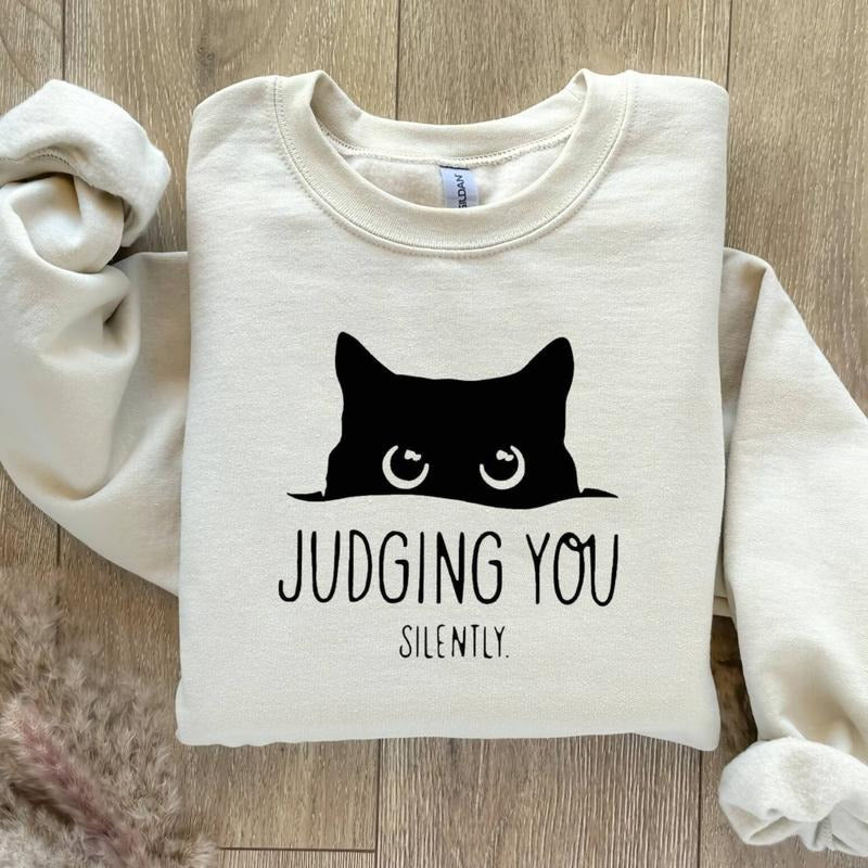 Black Cat Sweatshirt, Judging You Silently Sweater, Cute Cat Sweatshirt, Cat Peeking Sweatshirt, Womens Funny Gifts for Cats Lover, Cat Mom Shirt