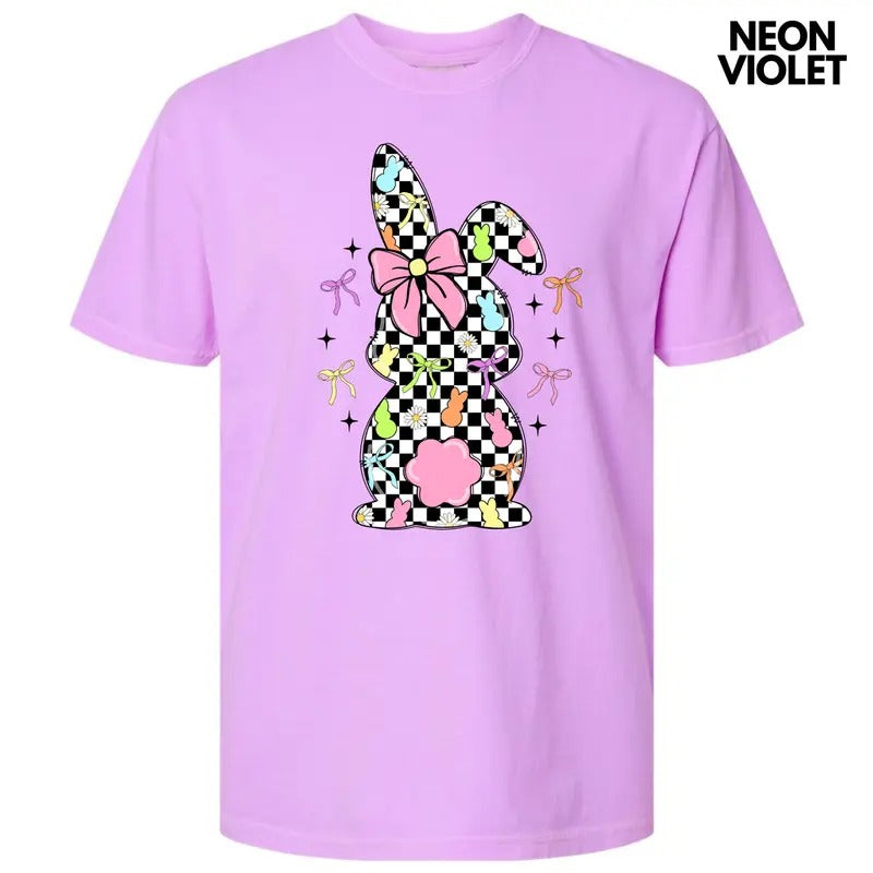 Black Checkered Bunny Comfort Colors T-Shirt 'NLB'