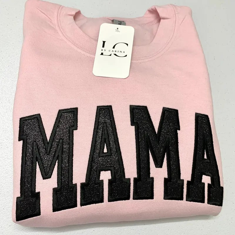 Black Glitter Pink Sweater | Embroidered Mama Sweater | Cozy and Stylish Mom Sweatshirt | Sparkly Mom Life Apparel | Unisex Sweatshirt | Perfect Mom Gift