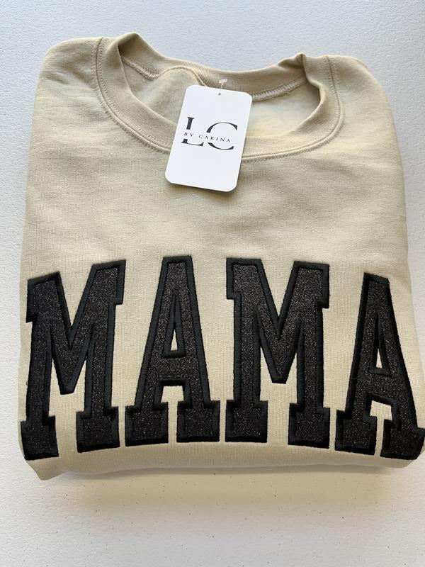 Black Glitter Sand Sweater | Embroidered Mama Sweater | Cozy and Stylish Mom Sweatshirt | Sparkly Mom Life Apparel | Unisex Sweatshirt | Perfect Mom Gift Casual