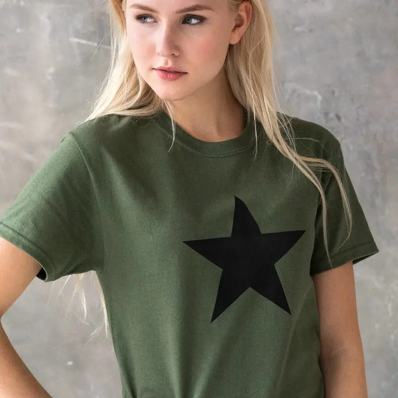 Black Star T Shirt Minimalist Abstract Geometric Streetwear Skater Urban Gym Fashion Retro Vintage Mens Womens Graphic Printed Cotton Tee Casual Fitted Casual Fitted Sleeve Summer T-Shirt Top Womenswear Basic