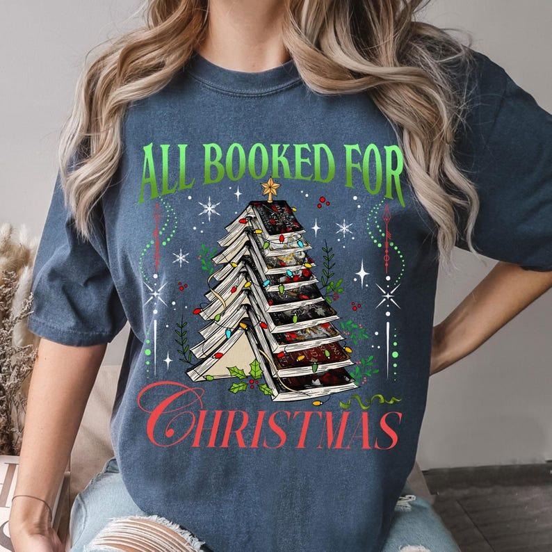 Blood And Ash Christmas Shirt, All Booked for Christmas Shirt Gift for Librarian, We Will Rise Shirt Shortsleeve Womenswear Casual Cotton Crewneck