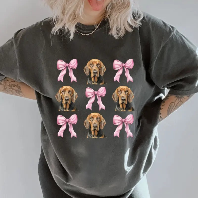 Bloodhound and bows Shirt~ Unisex Apparel Relaxed Fit Printed In The USA Clothing Womenswear Casual Comfort Cotton Top Athletic Boho Chic