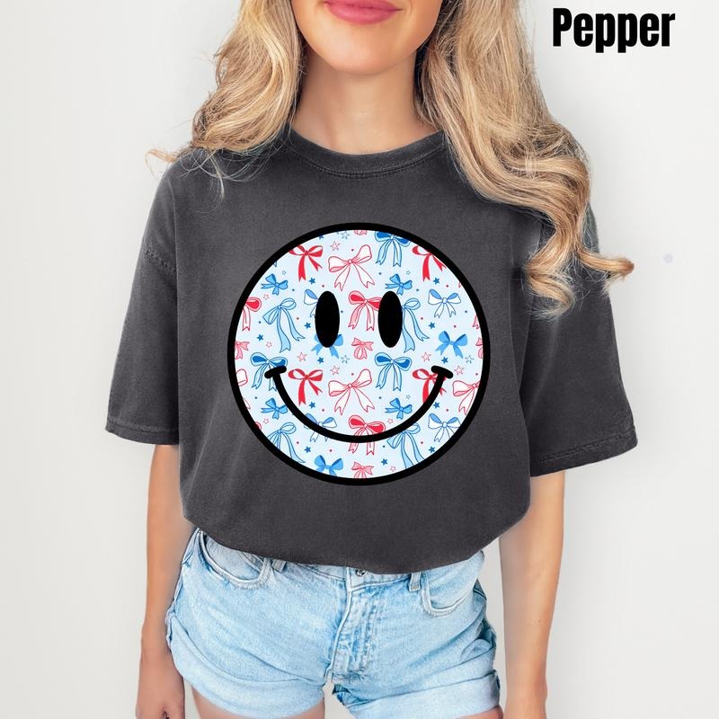 Blue Bows USA Happy Face Comfort Colors T-Shirt 'NLB'