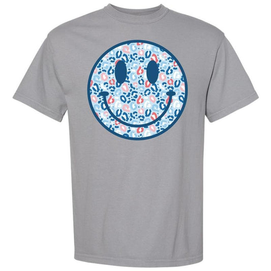 Blue Patriotic Cheetah Happy Face Comfort Colors T-Shirt 'NLB'