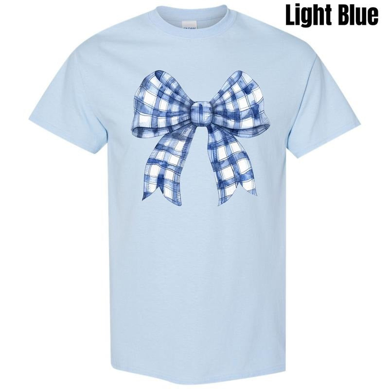 Blue Plaid Big Bow Gildan Short Sleeve T-Shirt 'NLB'