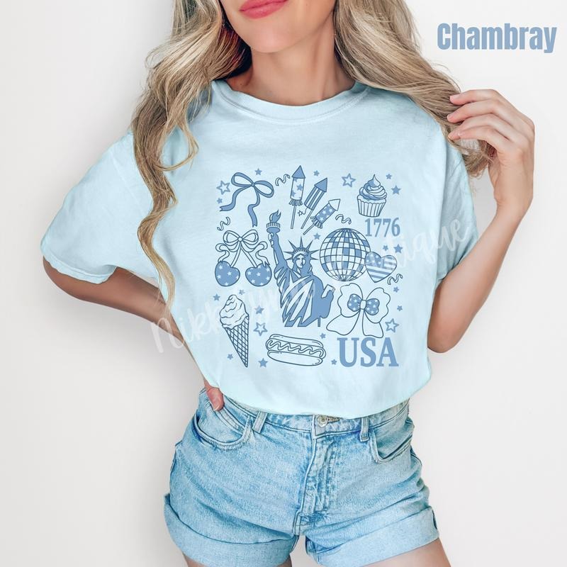 Blue USA Collage Comfort Colors T-Shirt 'NLB'