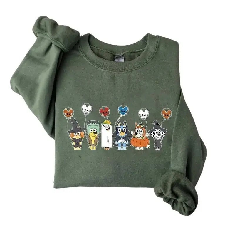 Bluey Halloween Sweatshirt, Retro Spooky Halloween Sweatshirt, Vintage Pumpkin Witch, Family Matching Tee, Halloween Party Shirt, Sweatshirt hot tiktok, sweatshirt best sellling