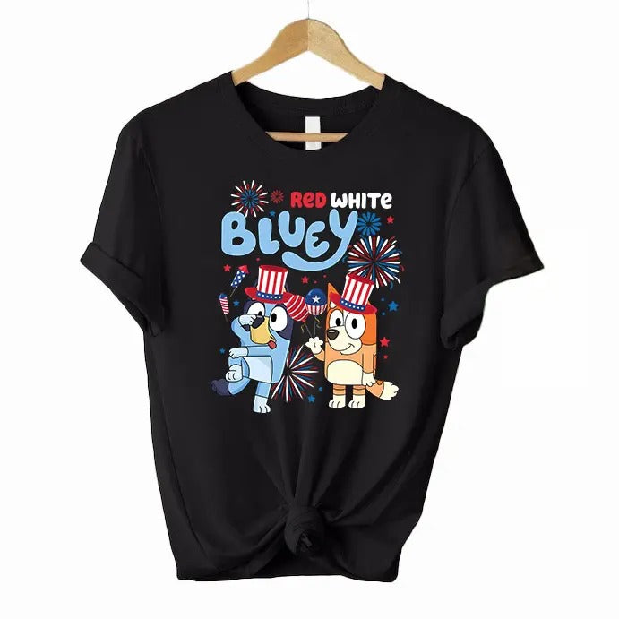 Bluey Shirt, Red White Bluey Fourth of July Shirt, Independence Day Shirt, Bluey 4th of July Shirt, Bluey Party In The USA Shirt, Bingo Heeler, Gift, Gift Shirt, Bluey Gift Shirt, Bluey Family Shirt