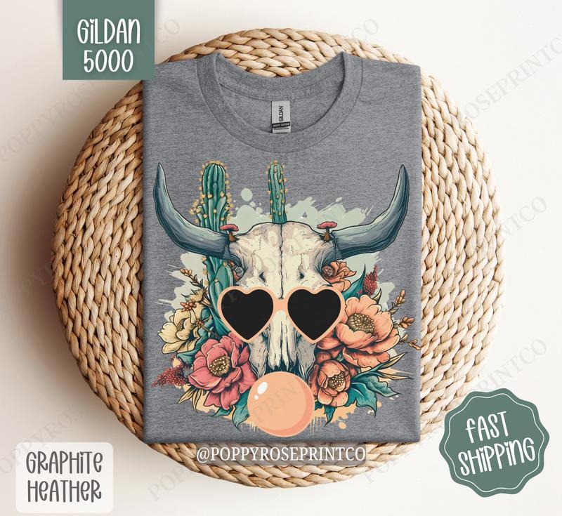 Boho Floral Skull Shirt Gildan, Desert Cow Floral Tshirt, Western Shirtsstyle{n002}2 Hoodie, Sweatshirt | WearSparks.com
