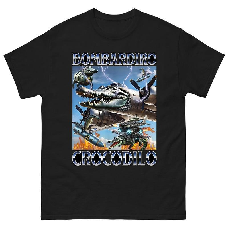 Bombardiro Crocodilo Meme T-shirt, Funny Crocodile Bomber Plane Graphic Shirt, Viral Internet Meme Tee, funny summer t-shirts, Gift for Mom, Menswear Top, women top, Gift For menswear