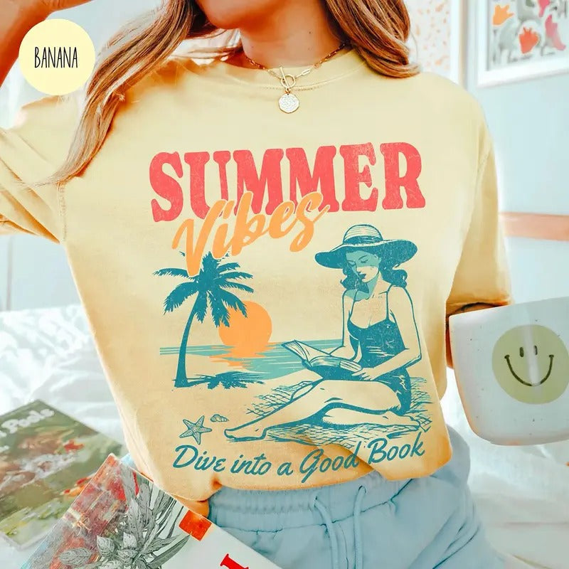 Book Girl Summer Shirt, Book Girl Beach Tee, Retro Beach Book Lover Vacation TShirt, Vintage Romance Reader Tee, Girly Bookish Shirt, Booktok Merch, Bookworm Gift For Her, Booktok Shirt