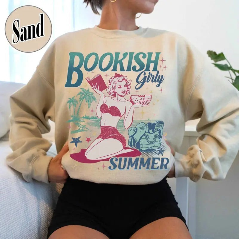 Book Girl Summer Sweatshirt, Beach Book Lover Summer Bookish Funny Reader, Feral Girl Summer Raccoon Shirt, Funny Meme Raccoon T Shirt, Bookish