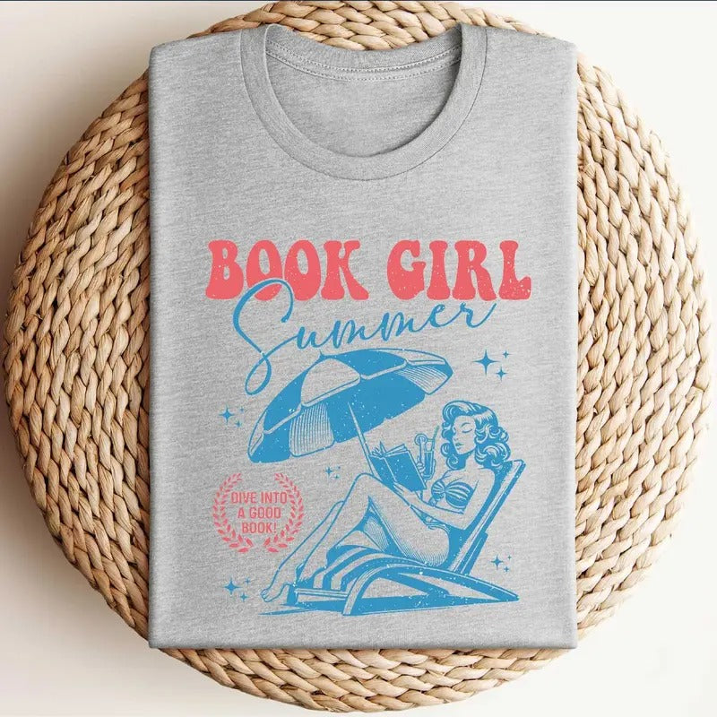 Book Girl Summer T-Shirt, Bookish Sweatshirt, Beach Book Lover Vacation Shirt, Romance Reader Tee, Girly Bookish Gift, Funny Booktok Tee, Bookworm Gift