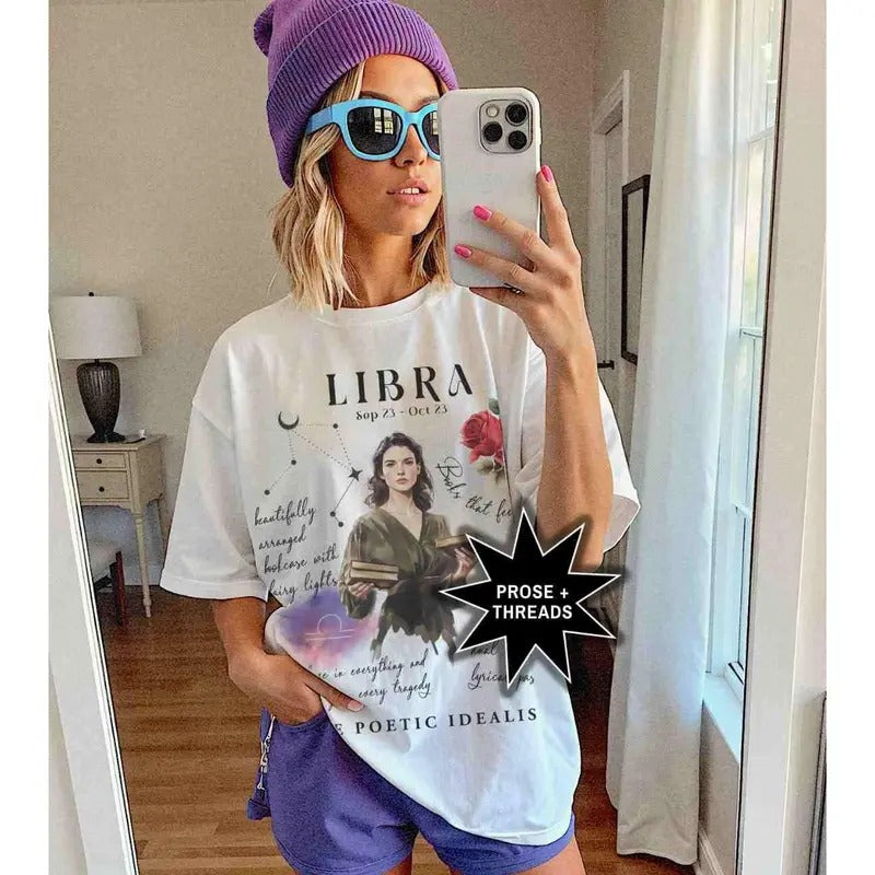 Bookish Libra Zodiac Shirt Libra Gifts Zodiac Sign Libra October Birthday September Birthday For Book Lovers Booktok Merch Bookstagram