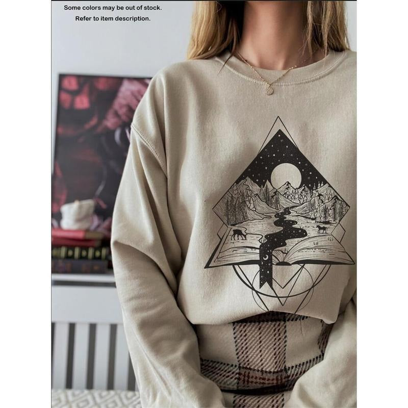 Bookish Sweatshirt Mountain Sweatshirt Wanderlust Shirt Bookish Gifts Pine Tree Shirt Reading Sweatshirt Camping Shirt Literature Sweatshirt