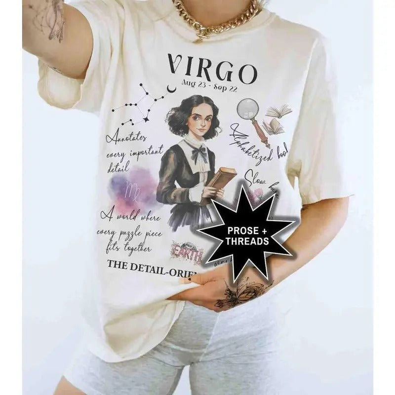 Bookish Virgo Zodiac Shirt Virgo Gifts Zodiac Sign Virgo September Birthday For Book Lovers Booktok Merch Bookstagram Shirt Born To Read
