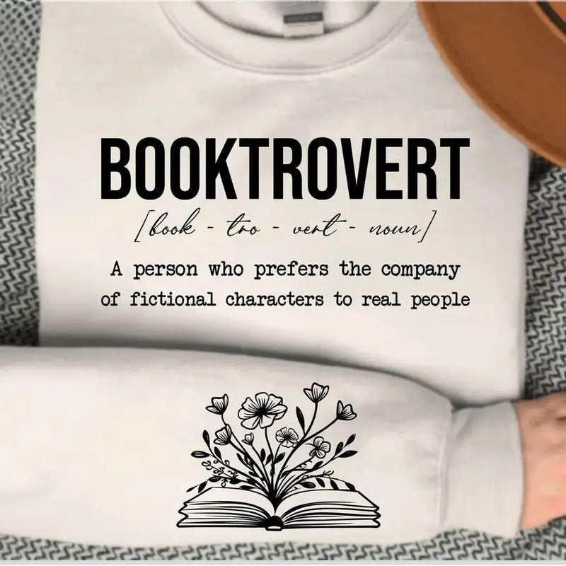 Booktrovert Definition Sweatshirt, Floral Book On Sleeve Shirt, Book Reader Sweater, Gift For Book Lovers, Booktrovert...