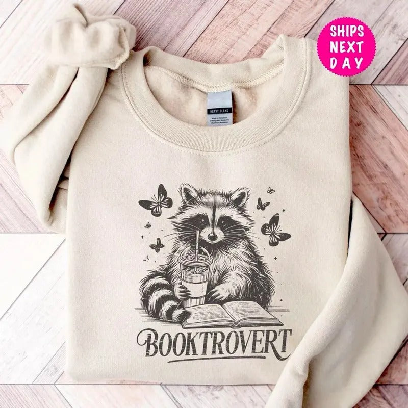 Booktrovert Sweatshirt, Book Lover Shirt, Reading Sweater, Reading Shirt, Raccoon Sweatshirt, Funny Raccoon Sweater, Bookish Sweatshirt