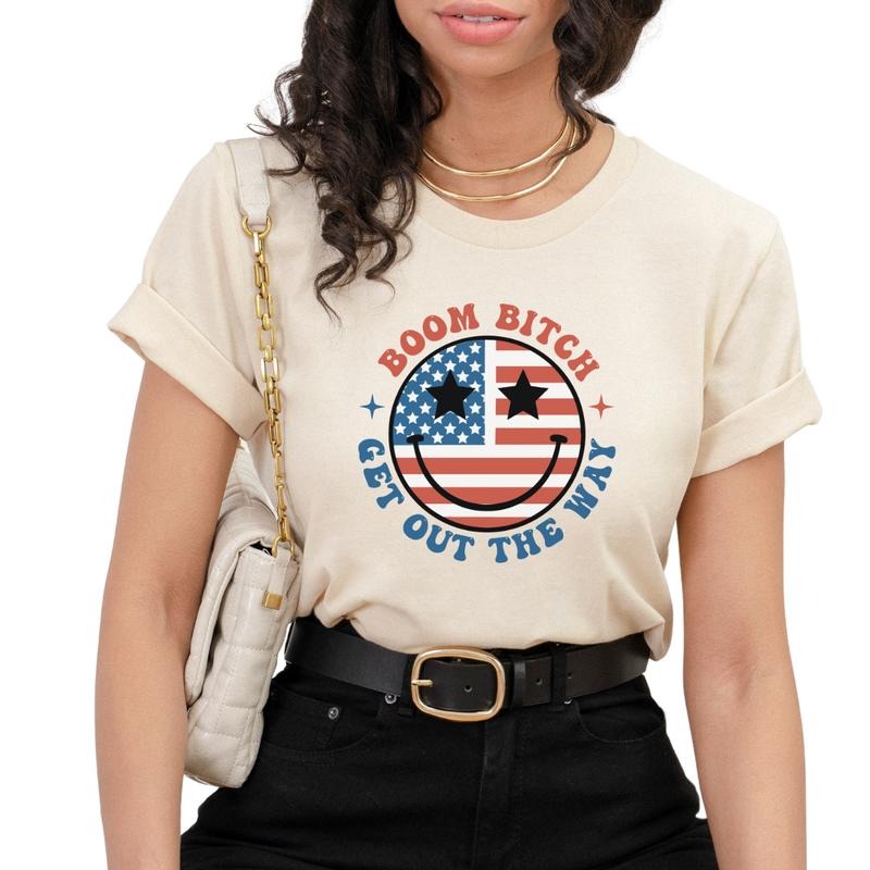 Boom B Get Out The Way Smiley American Flag, Retro American Flag Shirt, Funny 4th of July Tee, 4th Of July Tops, Independence Day Outfits