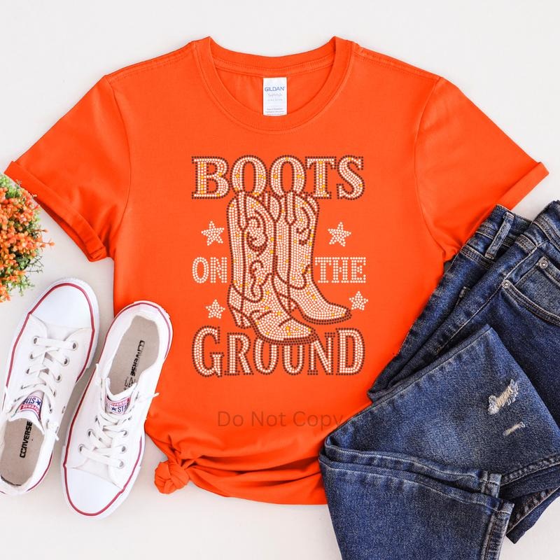 Boots On The Ground Silver Rhinestone Transfer