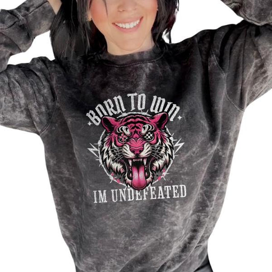 'Born to Win, I'm Undefeated' Mineral Wash Crewneck Sweatshirt, T Shirt, or Hoodie | Grunge Aesthetic Pullover | Retro Vintage Aesthetic Topstyle{n002}2