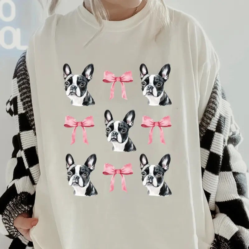 Boston Terrier and Bow Shirt~ Unisex Apparel Relaxed Fit Printed In The USA Clothing Womenswear Casual Comfort Cotton Top Athletic Boho Chic