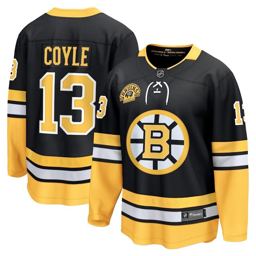 Boston Bruins #13 Charlie Coyle 100th Anniversary Premier Breakaway Player Jersey - Black
