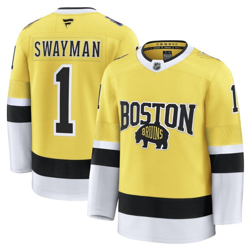 Boston Bruins #1 Jeremy Swayman 2026 NHL Stadium Series Premium Jersey - Gold