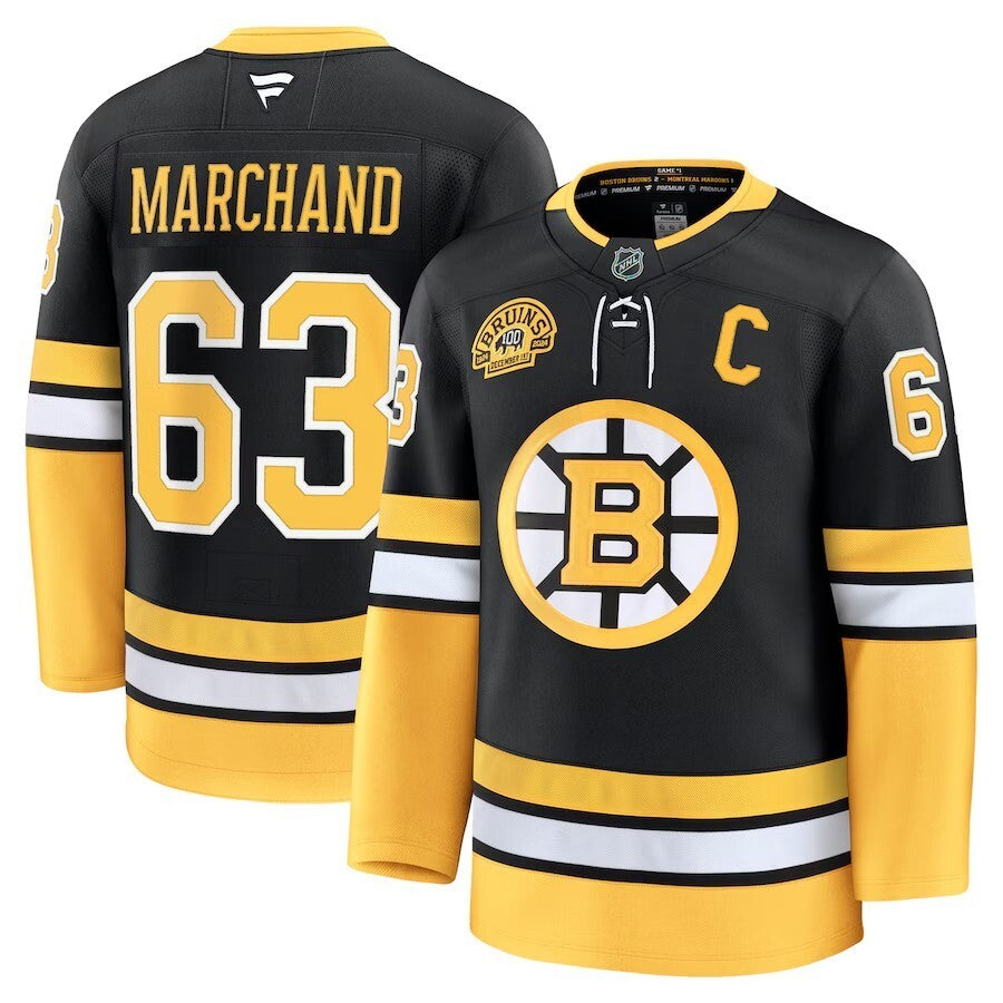 Boston Bruins #63 Brad Marchand Alternate 100th Anniversary Premium Jersey - Black