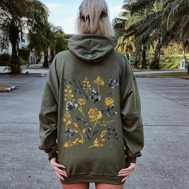 Botanical Pattern, Floral Outlines, Flower Hoodie T-Shirts, Sweatshirt | WearSparks.com