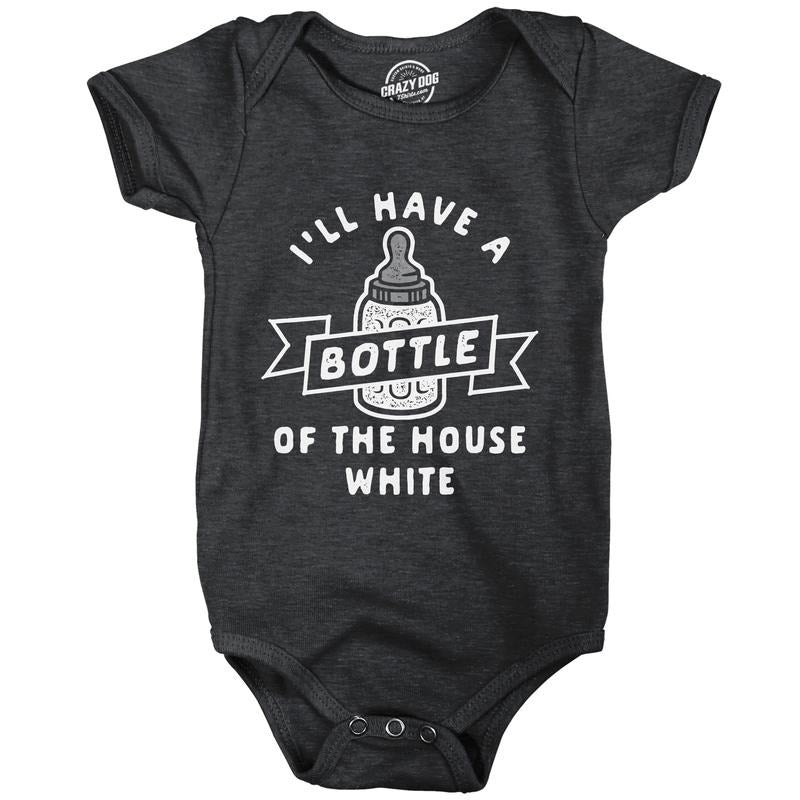 Bottle Of The House White Baby Bodysuit Funny Jumper Funny Baby Onesies Funny Wine Onesie Novelty Onesie Black