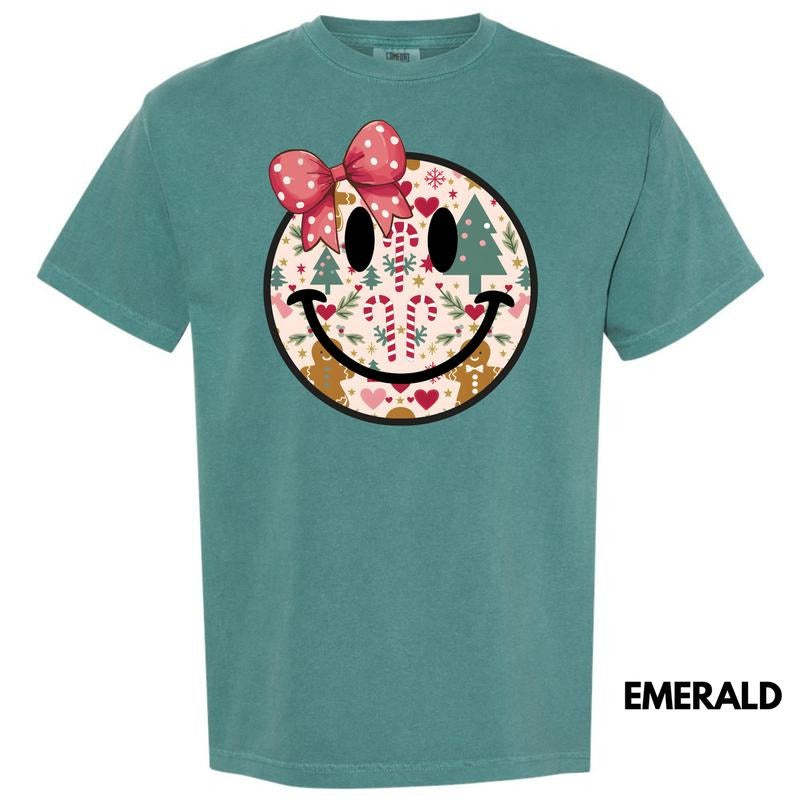 Bow Christmas Happy Face Comfort Colors T-Shirt 'NLB'