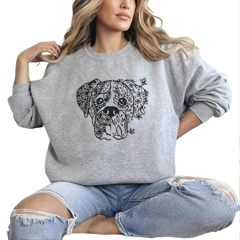 Boxer Flower Mama Sweatshirt, Boxer Mom Hoodie, Boxer Lover Gifts, Dog Mom Gift, New Boxer Puppy Announcement T-shirt Cotton Womenswear