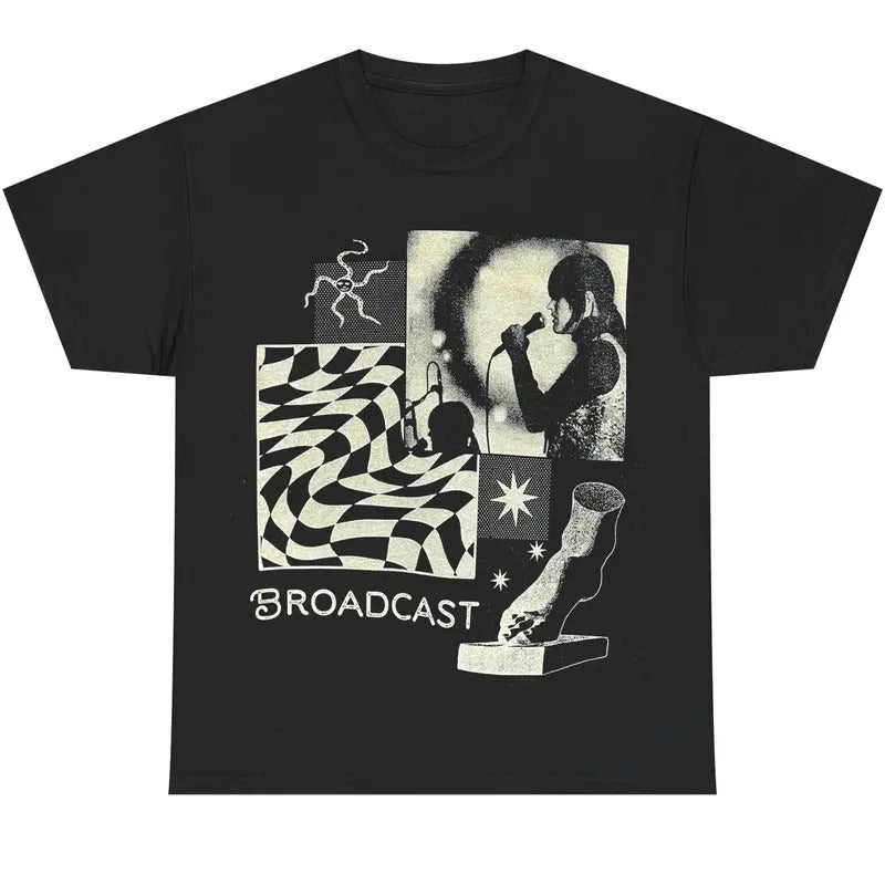 Broadcast Fan Art Graphic Tee, Psychedelic Band Tribute Shirt, Indie Experimental Music Merch, Retro Collage Design T-Shirt, Unisex Artsy Aesthetic